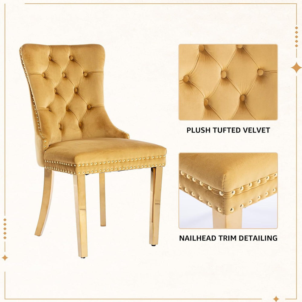 Velvet Dining Chairs Set of 4, Tufted Upholstered High Wingback Chairs with N...