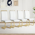 AZmac Modern Leather Dining Chairs Set of 4,Armless Kitchen Chairs,Dinning Room Chair with Upholstered Padded Seat and Sturdy Gold Legs for Dining Room,Kitchen (Set of 4, White-Gold Leg)