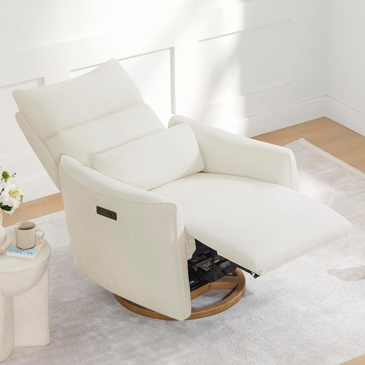 CHITA Power Swivel Glider Recliner Chair, Dual Motor Nursery Glider, Cream | Nursery Rocking Chair with Adjustable Power Headrest, FSC Certified Solid Wood Base, for Bedroom, Living Room