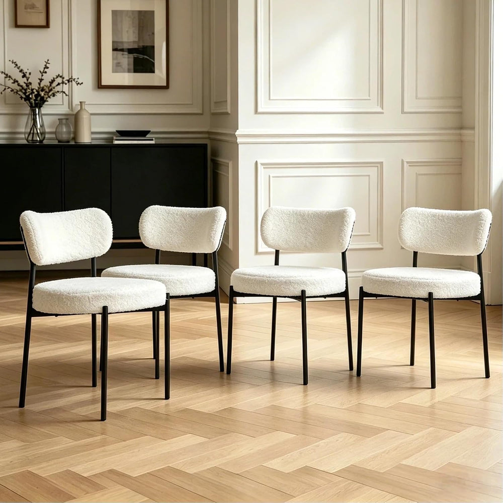 Boucle Dining Chair Set of 4, Mid Century Modern Upholstered Kitchen Chairs w...