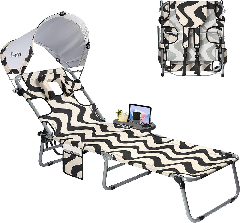 Tanning Chair with Face Hole for Adults, Outdoor Folding Lounge Chair with Ca...