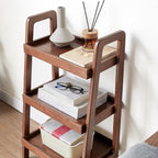 Solid Oak 3-Tier Ladder Shelf, Small Bookshelf with Anti-Dropping Guardrails, Free Standing A-Frame Wood Storage Organizer & Plant Stand for Living Room, Bedroom, Small Spaces (Walnut)