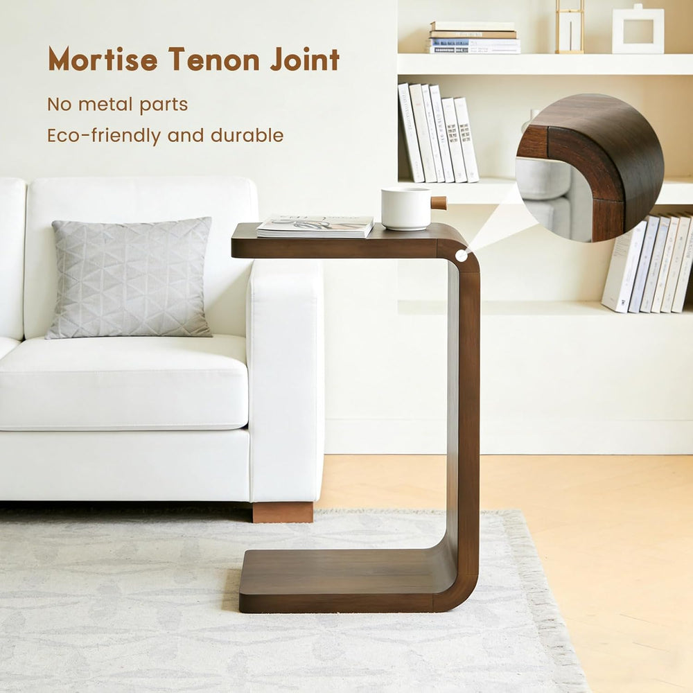 Lefedrasticity C Shaped End Table Small Side Table for Couch Walnut Sofa Tabl...