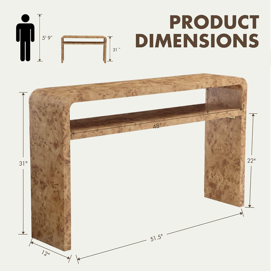 Hyfirm 51 Inch Long Rustic Burl Wooden Pattern Console Table, Farmhouse Sofa Table Behind Couch, 30” Tall Entryway Tables with Lower Shelf, Mid-Century Hallway Console for Living Room, Foyer, Cabin