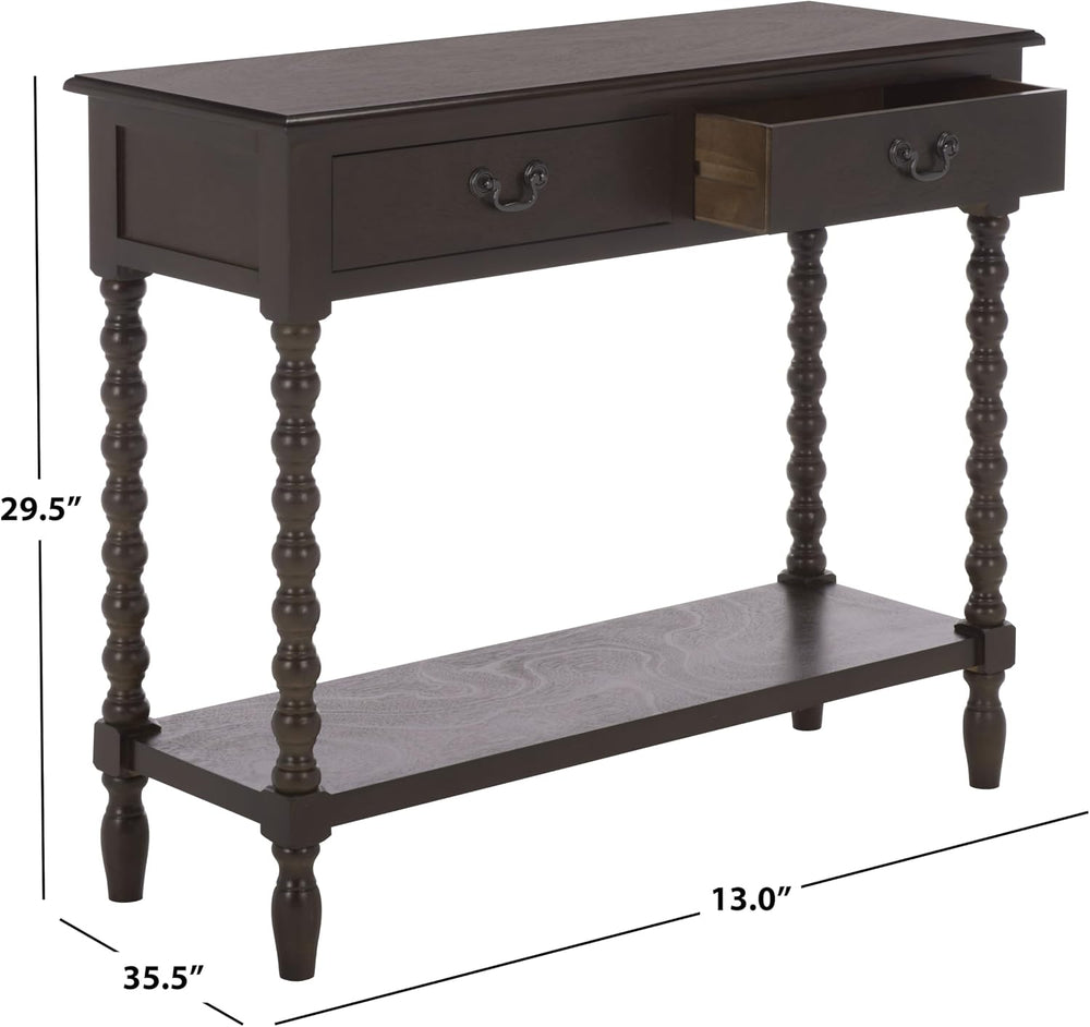 SAFAVIEH Furniture - Athena 2-Drawer Console Table - Dark Chocolate - Solid W...
