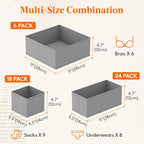 Lifewit Drawer Organizer Clothes for Closet 48 Pack, 3 Sizes Underwear Wardrobe Drawer Dividers, Fabric Foldable Dresser Storage Organizer Bins for Sock/Bra/Lingerie/Undies, Light Gray
