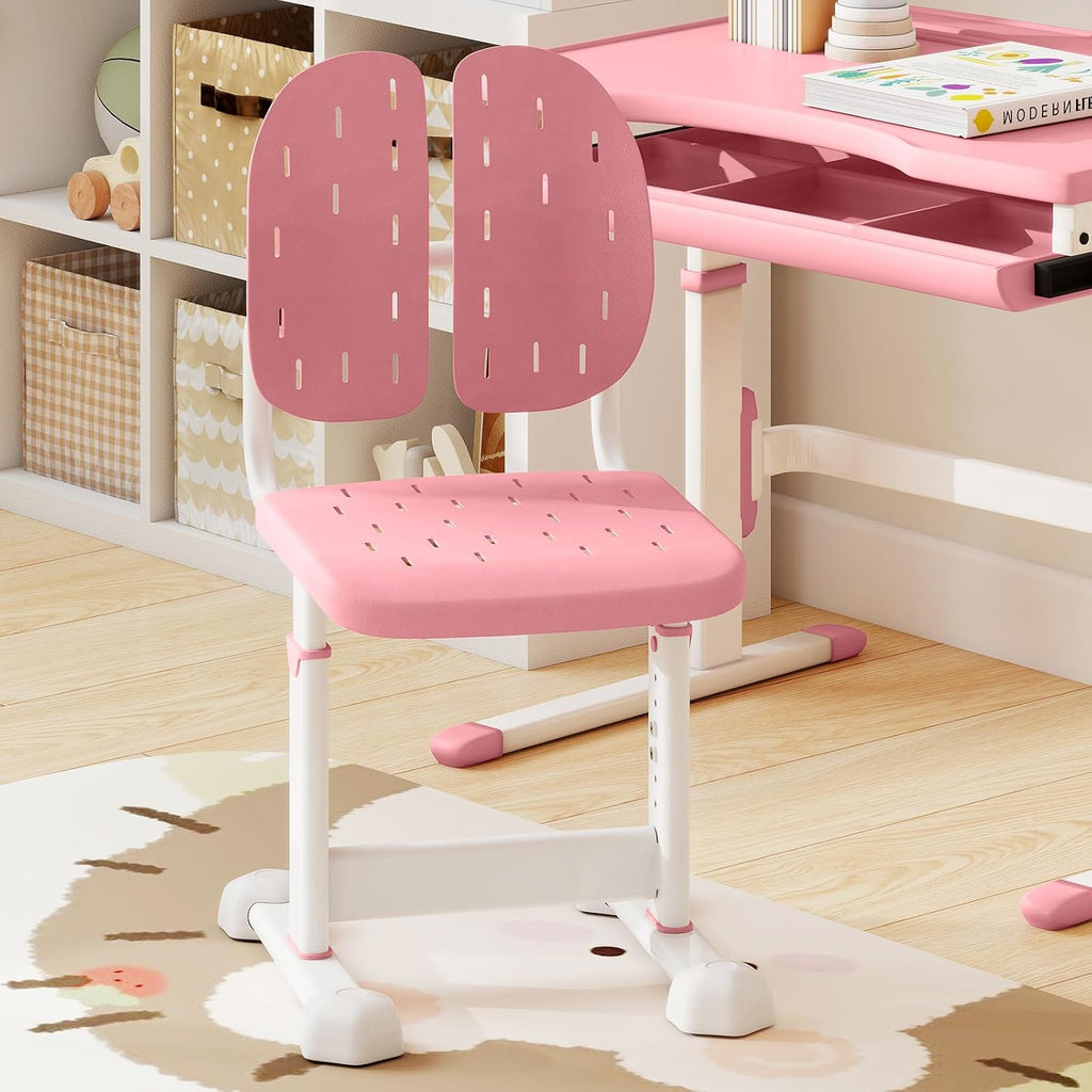 Costzon Kids Desk Chair, Height-Adjustable Study Chair w/Breathable Seat, Double Back Support & Heavy Duty Metal Frame for 3+ Years Old Students Boys & Girls (Pink)