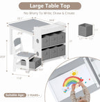 Kinder King Kids Art Table & Chair Set, Wood Toddler Activity Table for Kids Drawing, Reading, Studying, Crafting, Playing, 8 Removable Bins, Paper Roll for Playroom, Nursery, Grey