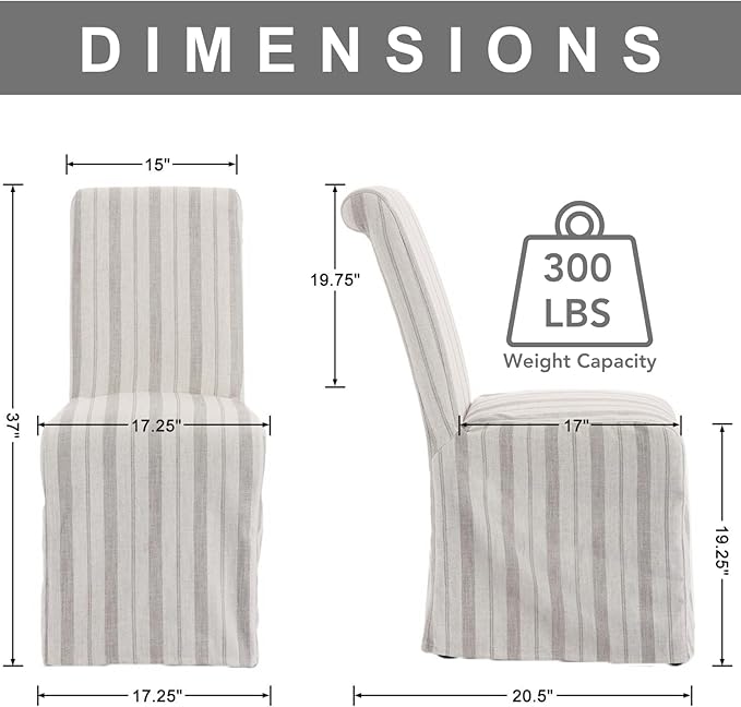 chairus Slipcovered Parsons Dining Chairs Set of 6, Upholstered Dining Room Chairs with Removable Linen Cover & High Back, Modern Farmhouse Wooden Side Kitchen Chairs, Khaki Stripe