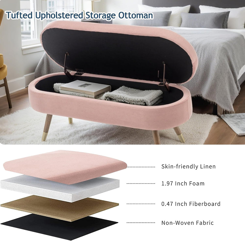 IAFIKE Oval Storage Bench 43.5" Ottoman Bench Upholstered Boucle Fabric ...