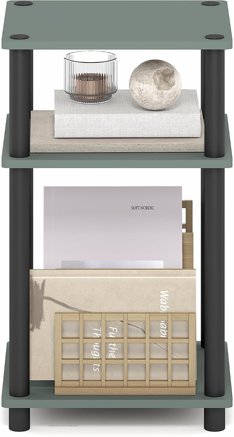 Furinno JUST Side Table, 3-Tier End Table, Open Shelves Night Stand, Bedside Table, Toolless Assembly, for Living Room, Bedroom, Bathroom, Sage Green