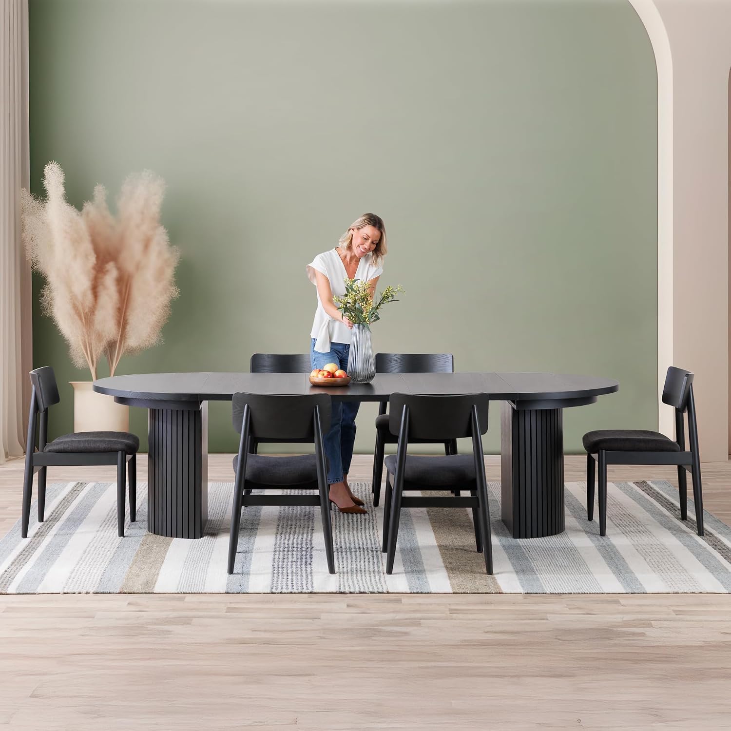 Transformer Table Solid Wood Extendable Round Dining Table Set, Black