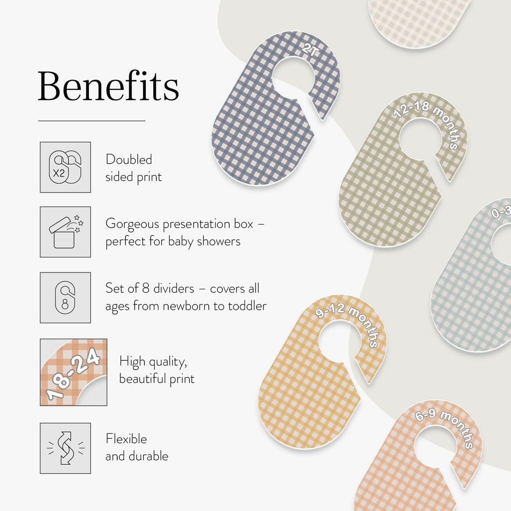 Eli with Love Baby Closet Dividers (Gingham) - Ideal Baby Clothes Dividers – Organize Nursery Closet Hangers by Size/Age