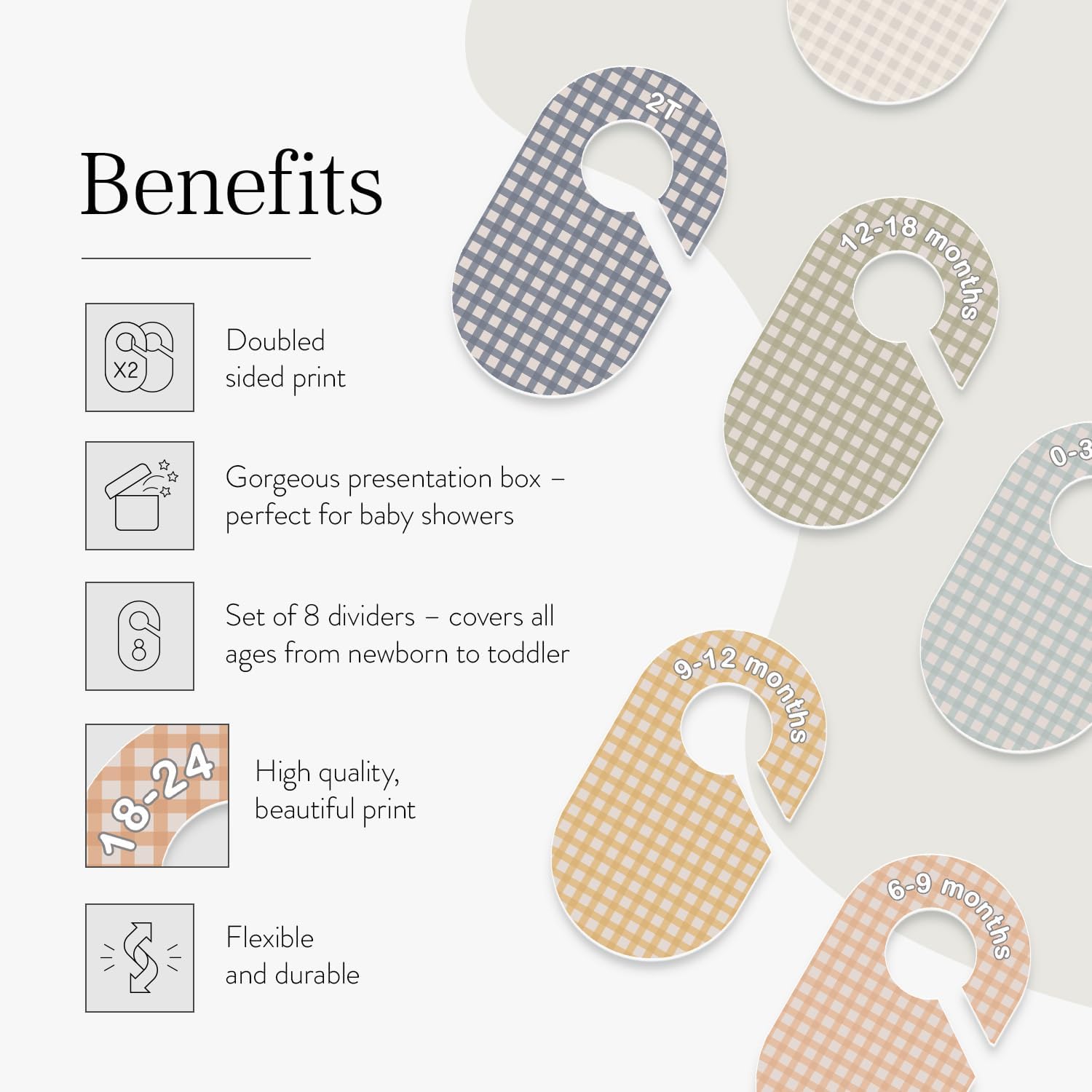 Eli with Love Baby Closet Dividers (Gingham) - Ideal Baby Clothes Dividers – Organize Nursery Closet Hangers by Size/Age