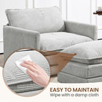 ROWHY Single Armchair with Ottoman, Modern Corduroy Cloud Couch with Convertible Chaise, Upholstered Sofa Set for Living Room, Light Grey