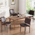 Dining Chairs Set of 4, Mid-Century Modern Upholstered PU Leather Chairs with Walnut Bentwood Back and Metal Legs Adjustable Feet for Kitchen Dining Room, Dark Brown Shell Strips