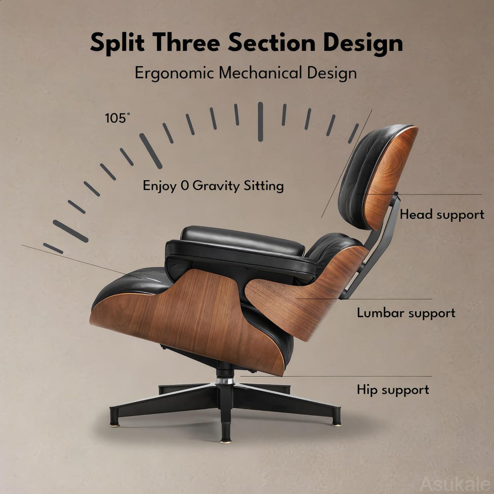 Top Grain Leather, Mid Century Chaise Lounge Chair Indoor, Chair with Ottoman...