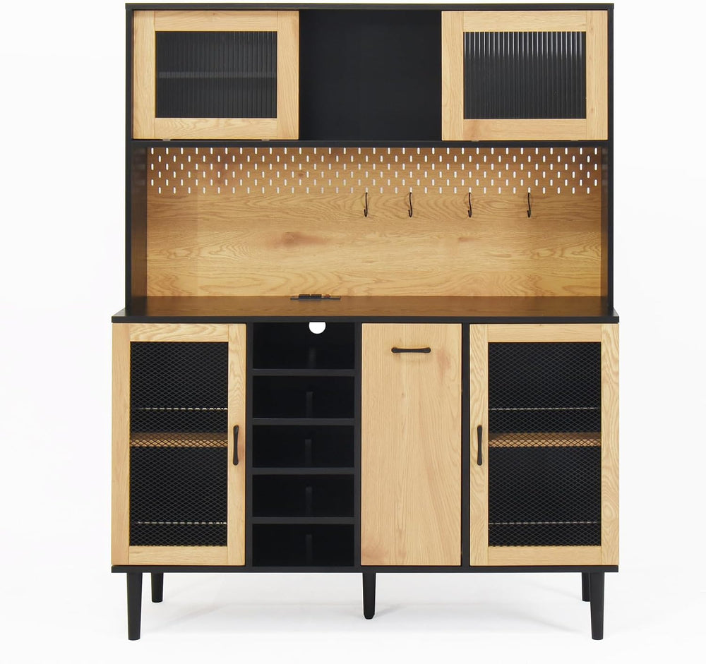 59" Freestanding Kitchen Sideboard, Buffet Sideboard with Wine Rack, Sto...