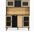 59" Freestanding Kitchen Sideboard, Buffet Sideboard with Wine Rack, Storage Doors and Electrical Outlets for Kitchen, Dining and Living Room, Black