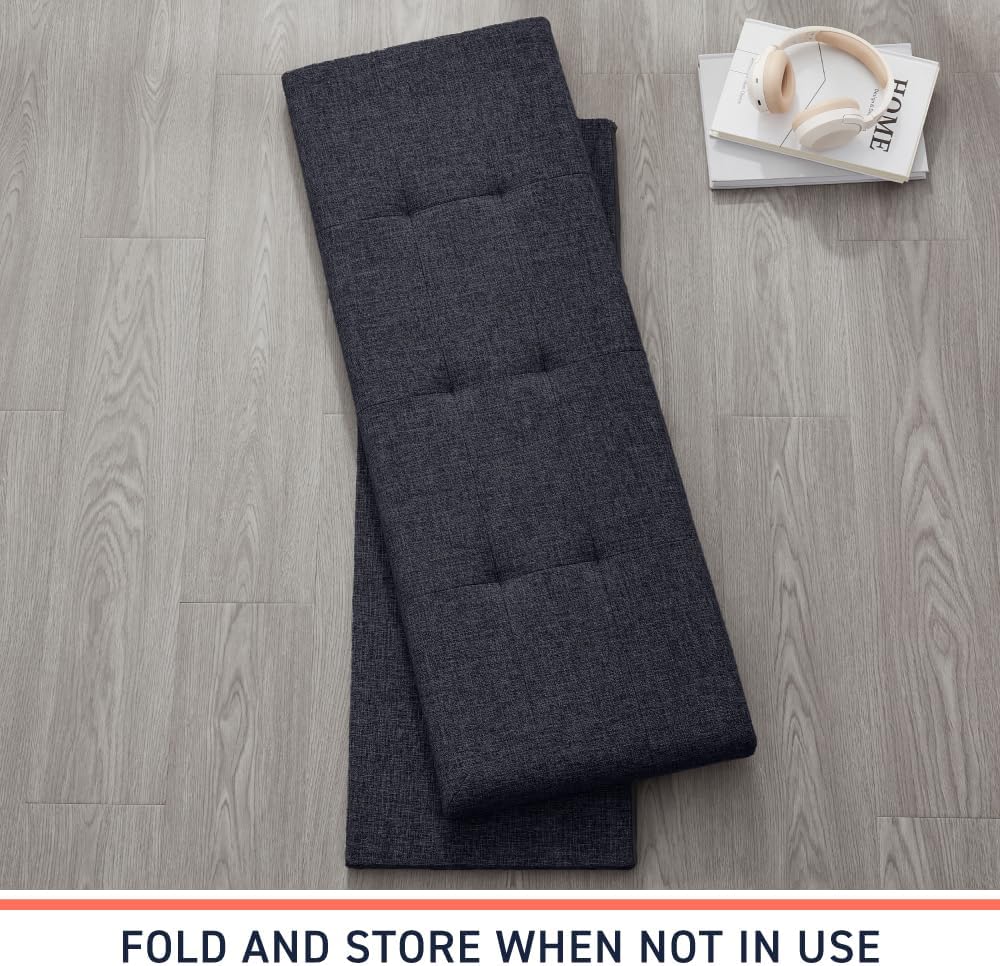 Ornavo Home 43 Inch Folding Extra Large Storage Bench, Linen, Black | Upholst...