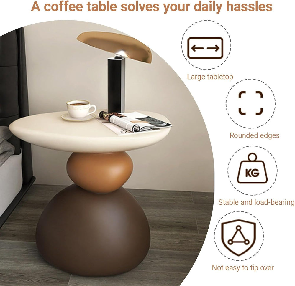 Modern Resin Decorative Sofa Side Table, Round Decorative End Table with Spac...