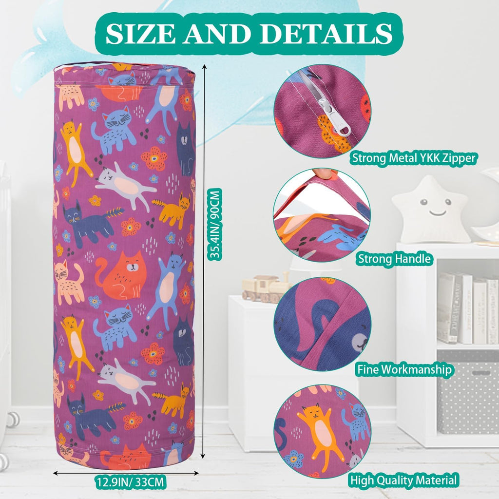 LOLOMLO Stuffed Animal Bean Bag Storage Chair for Kids Cover Only (No Filler), Organize, Sit, Play & Boxing, 100% Cotton Canvas Washable, Ultra Soft Cylinder Long Vertical Zipper Best Gift for Child