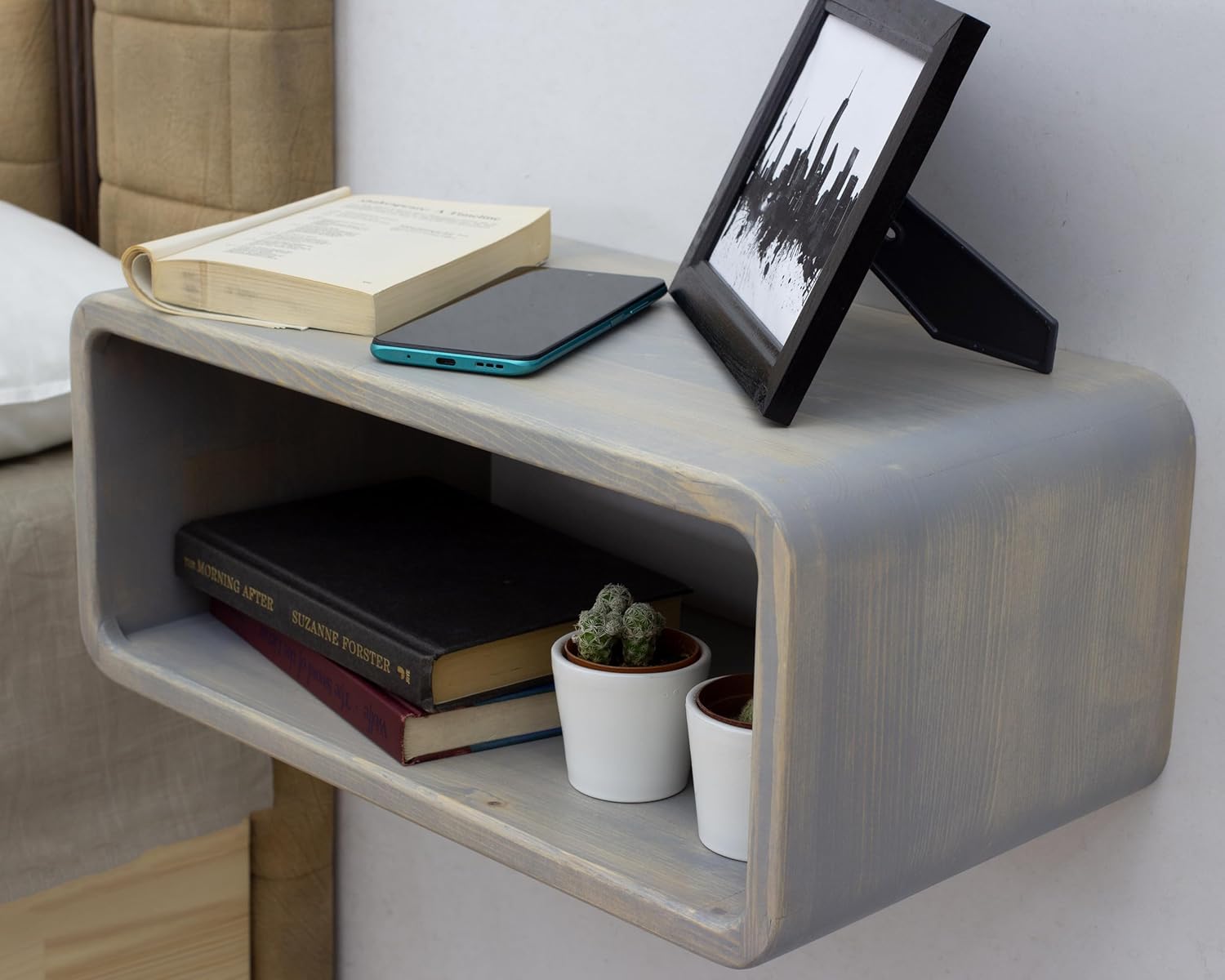 Floating Nightstand Wooden, Bedside Table, Nightstand Shelf, Handmade, Wall Mounted Bedside Shelf, Minimalist and Unique Style (Istanbul)