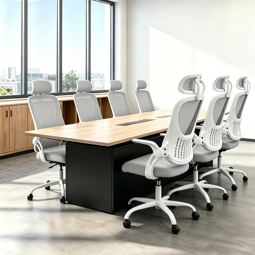 Ergonomic Office Chair, Comfy Desk Chair with Wheels, Adjustable Headrests, Flip-Up Armrests, Breathable Mesh High-Back, Comfortable Swivel Seating for Home Computer, Grey