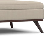 SIMPLIHOME Owen 40 inch Wide Mid Century Modern Square XL Coffee Table Storage Ottoman in Natural Polyester Fabric, Assembled, for The Living Room, Entryway and Family Room