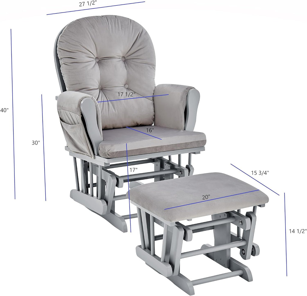 Glider and Ottoman Gray Wood and Light Gray Fabric