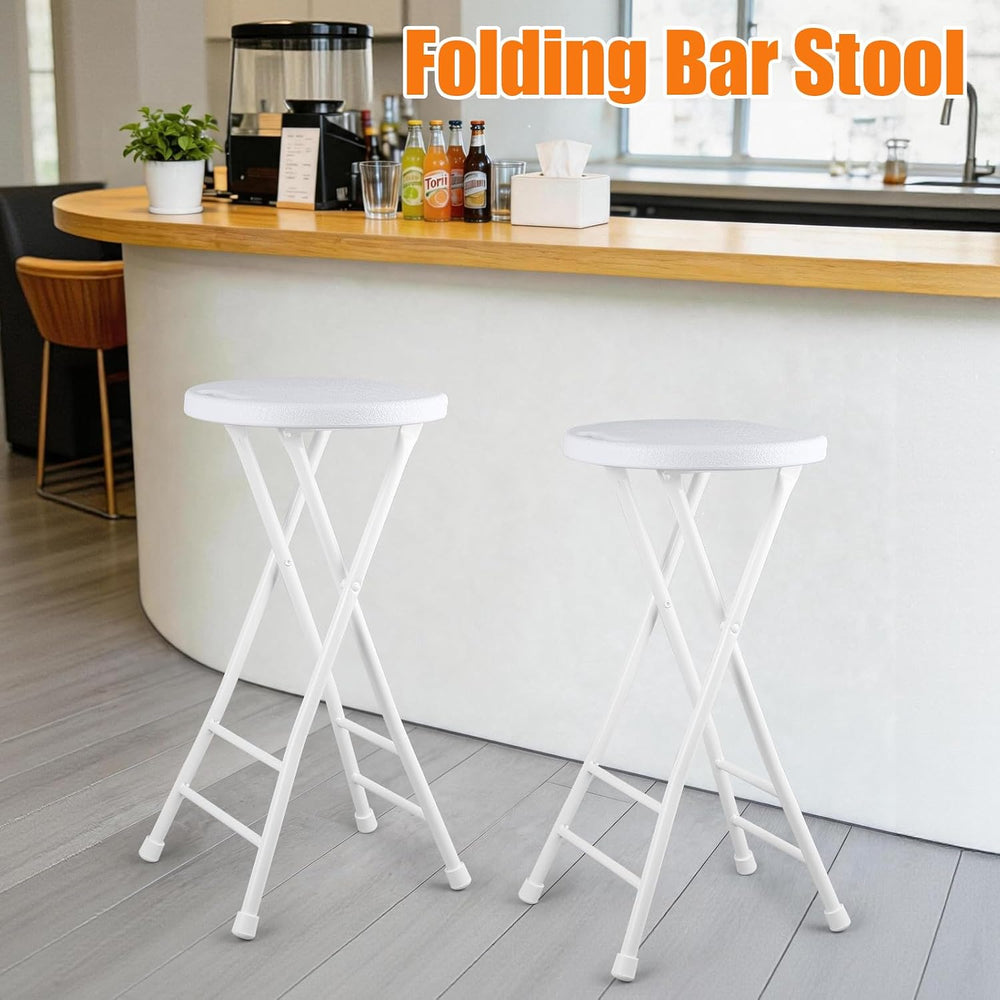 Folding Stool, White 24 Inch Foldable Bar Stool with Handle | Portable Seat, ...
