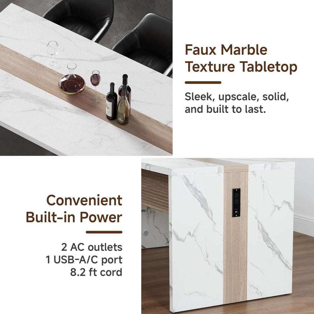 63" Marble Kitchen Table for 4-6, Island Table for Kitchen with RGB Led ...