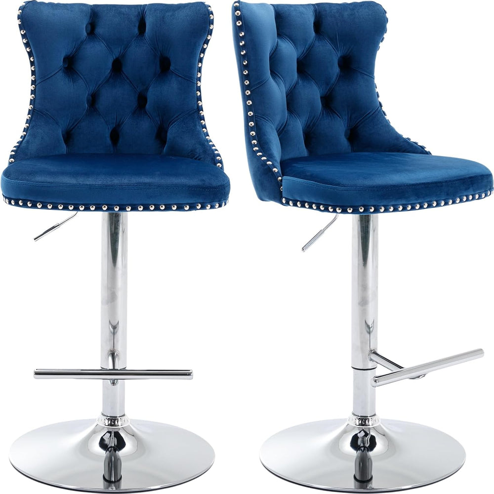 Swivel Counter Height Bar Stools Set of 2, Navy Kitchen Island Barstools, Vel...