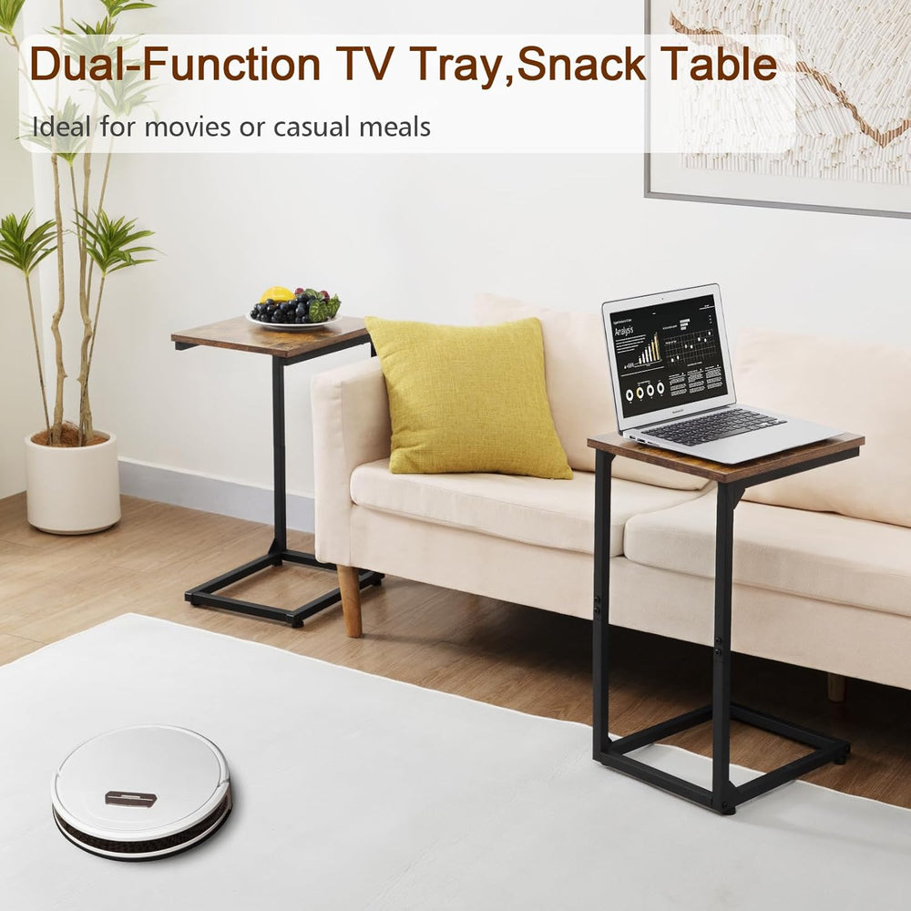AMHANCIBLE C Shaped End Table Set of 2, Couch Side Table that Slide Under Sof...