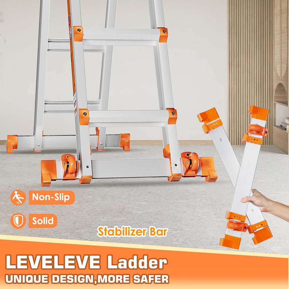 LEVELEVE 11FT Multi Position Ladder,A Frame 3 Step Ladder with Stabilizer Bar...