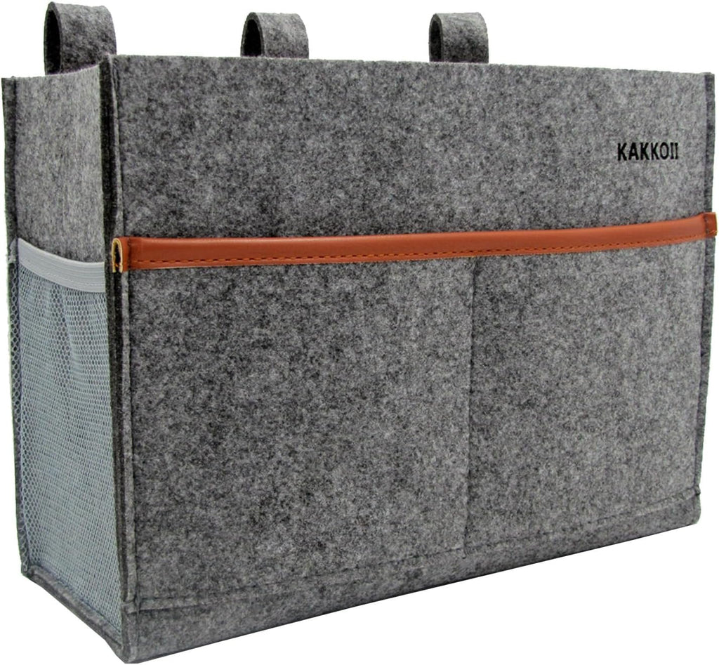 Bedside Caddy, Hanging Storage Bag, Chair Organizer Caddy, Remote, Magazine, Drink Bottle, Cell Phone Holder with Fixed Straps for Hospital Bed, Dorm Bed, Baby Stuff, Office (Grey Small)