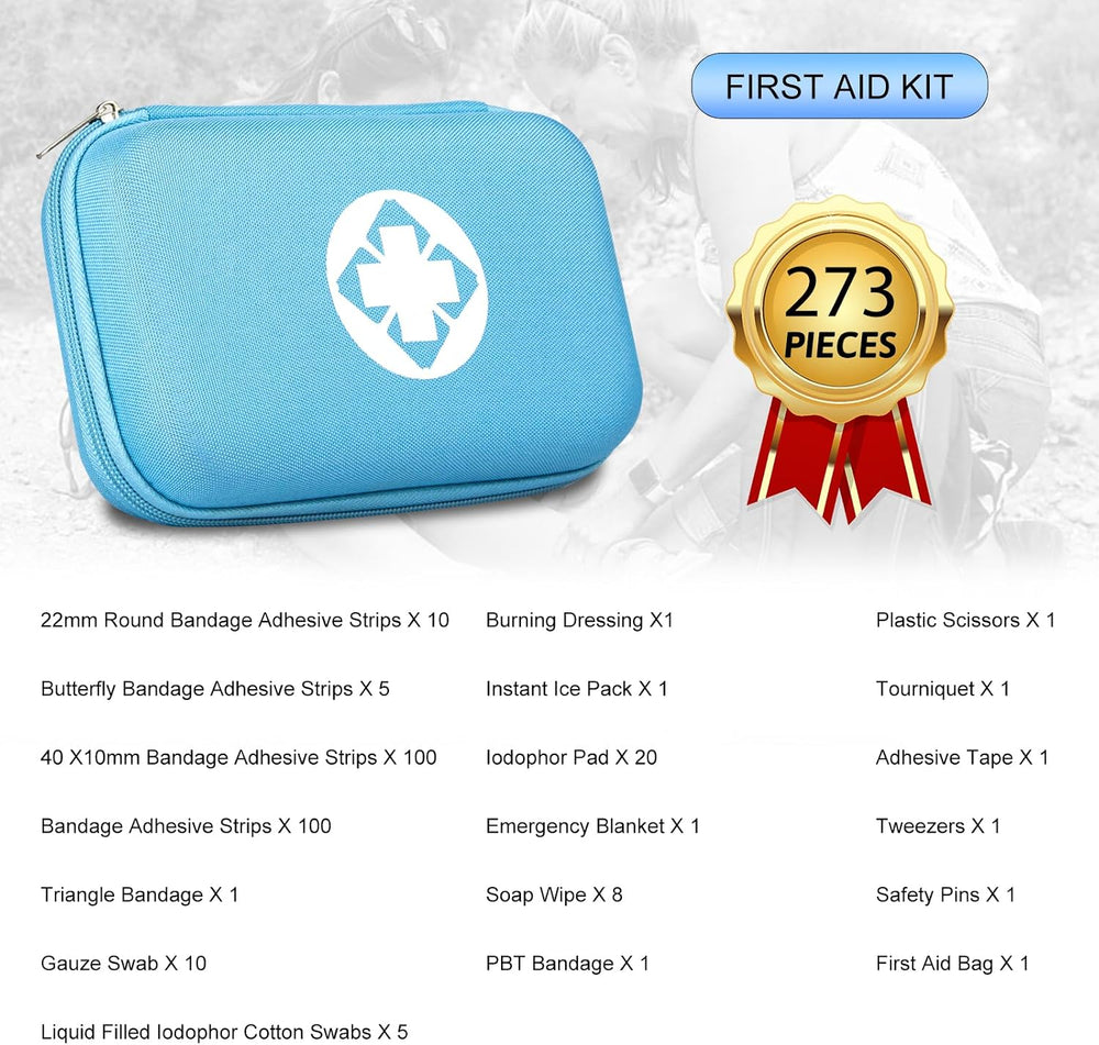 First Aid Kit 277PCS Car Home Camping Essentials Blue Emergency Kit YIDERBO