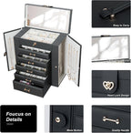 Large Jewelry Organizers and Storage, Large Jewelry Box for Women Large Jewelry Organizer, Women Jewelry Box with Mirror, Best Women Gift, Black