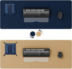 DAWNTREES Dual Sided Desk Mat,Leather Desk Pad,35.5"x17",Cork Desk Mat Protector,with PU Leather Valet Tray Organizer,Large Mouse Pad,Desk Writing Pad for Office and Home(Dark Blue)