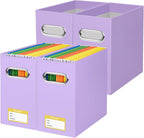 BALEINE File Organizer Box, Cardboard File Folder Organizer with Handle for Letter Size, Portable Collapsible Hanging Filing Box for Home Office Document Storage (4 Pack, Lavender)