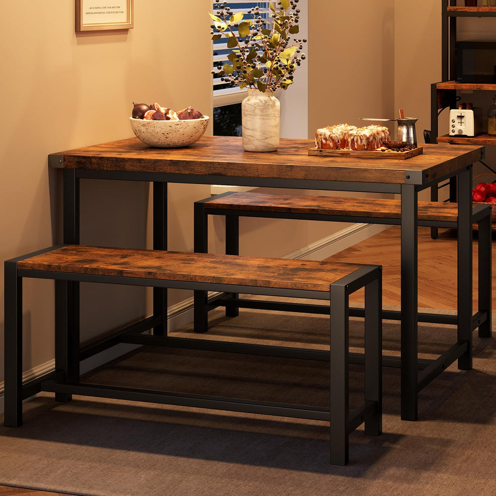 GAOMON Dining Table Set for 4, Wooden Kitchen Table with 2 Benches, 3 Piece R...
