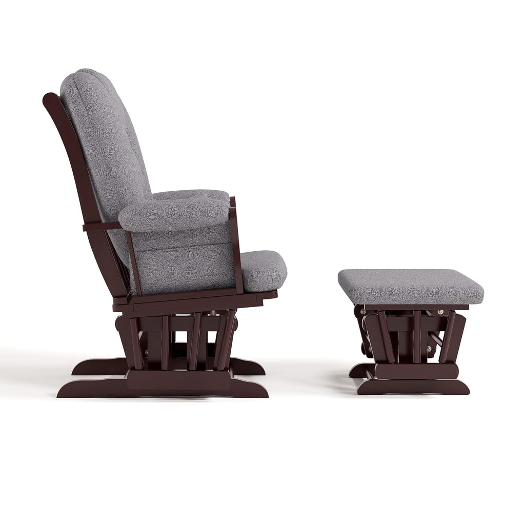 Storkcraft Tuscany Custom Glider and Ottoman with Free Lumbar Pillow (Espresso/Slate Gray Swirl) - Cleanable Upholstered Comfort Rocking Nursery Chair with Ottoman