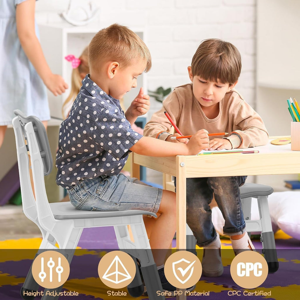 2-Pack Height-Adjustable Kids Plastic Chairs – Ergonomic Backrest, Non-Slip Feet,Durable, 82Kg Weight Capacity – for Home, Kindergarten, Classroom & Activities