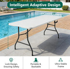 2 Pack Folding Table 6ft - Heavy Duty Plastic Table with Handle, Foldable & Portable, Fold-in-Half Utility Tables for Outdoor, Dining, Wedding, Events, Indoor, Picnic, Camping, Party(White)