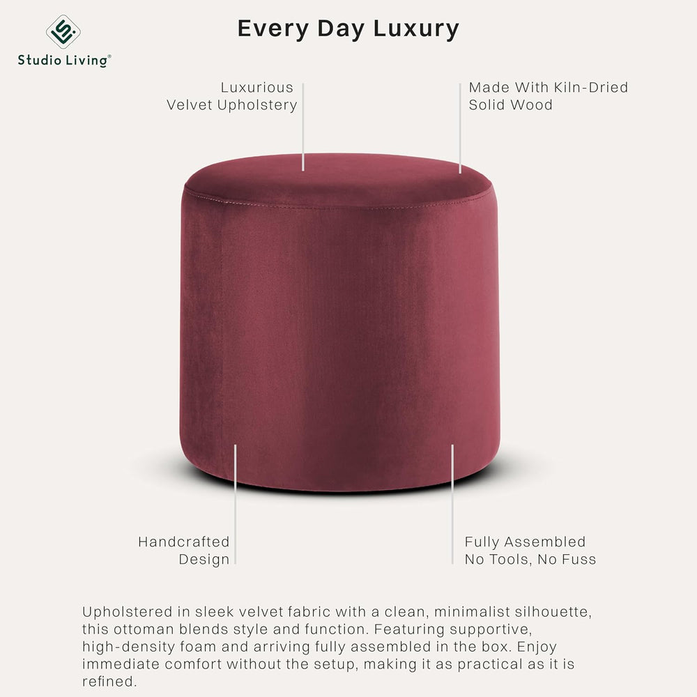 Studio Living® 19” Wentworth Ottoman Round Soft Velvet Bench, Stationary Otto...