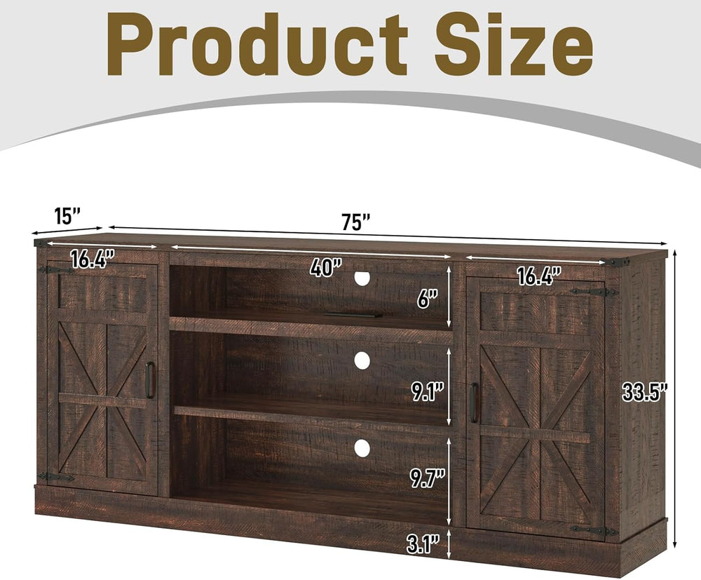 XVD 75" Farmhouse Coffee Bar Cabinet with Charging Station, Sideboard Bu...