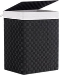 Foldable Laundry Hamper Basket with Lid by Fiona's magic, Handwoven 96L Large Clothes Hamper with Removable Liner Bags, Collapsible Tall Hamper for Bedroom, Bathroom and Dorm Organizer, Black