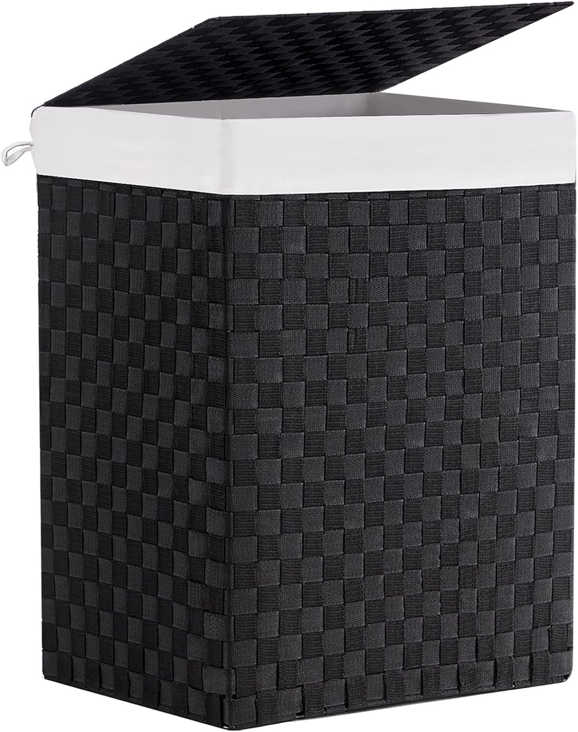 Foldable Laundry Hamper Basket with Lid by Fiona's magic, Handwoven 96L Large Clothes Hamper with Removable Liner Bags, Collapsible Tall Hamper for Bedroom, Bathroom and Dorm Organizer, Black