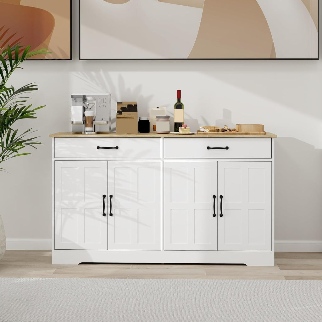 Large Farmhouse Buffet Cabinet Storage Sideboard, with 2 Drawers and 4 Doors, for Dining Living Room Kitchen,for Kitchen Home