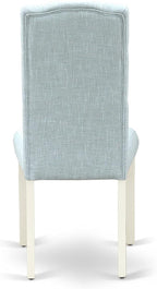 East West Furniture X027CE215-6 6 Piece Dining Room Set Contains a Rectangle Dining Table with X-Legs and 4 Baby Blue Linen Fabric Parson Chairs with a Bench, 40x72 Inch, Multi-Color
